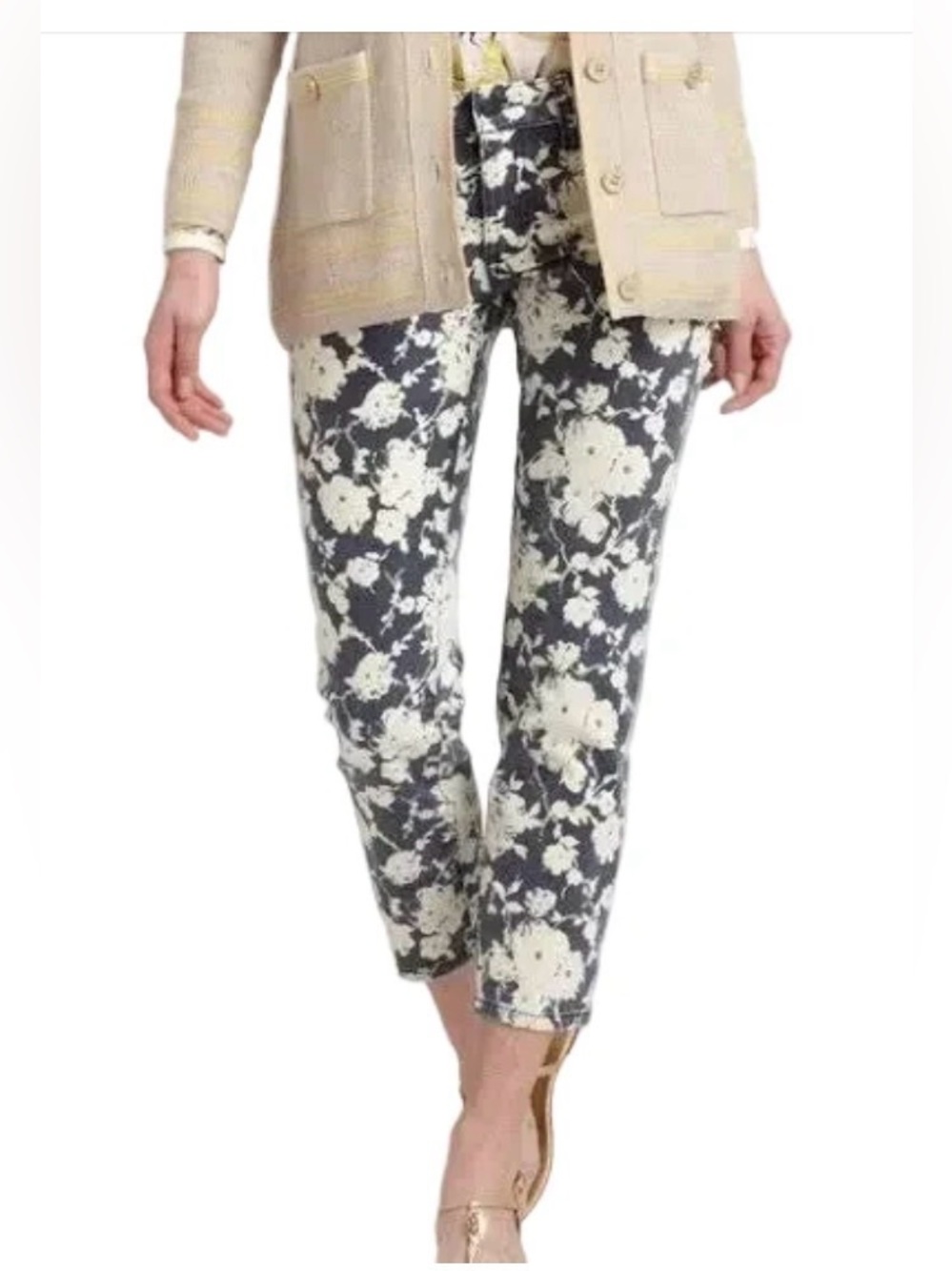 Tory Burch Alexa Floral Navy and Cream Women’s Cropped Skinny Jeans